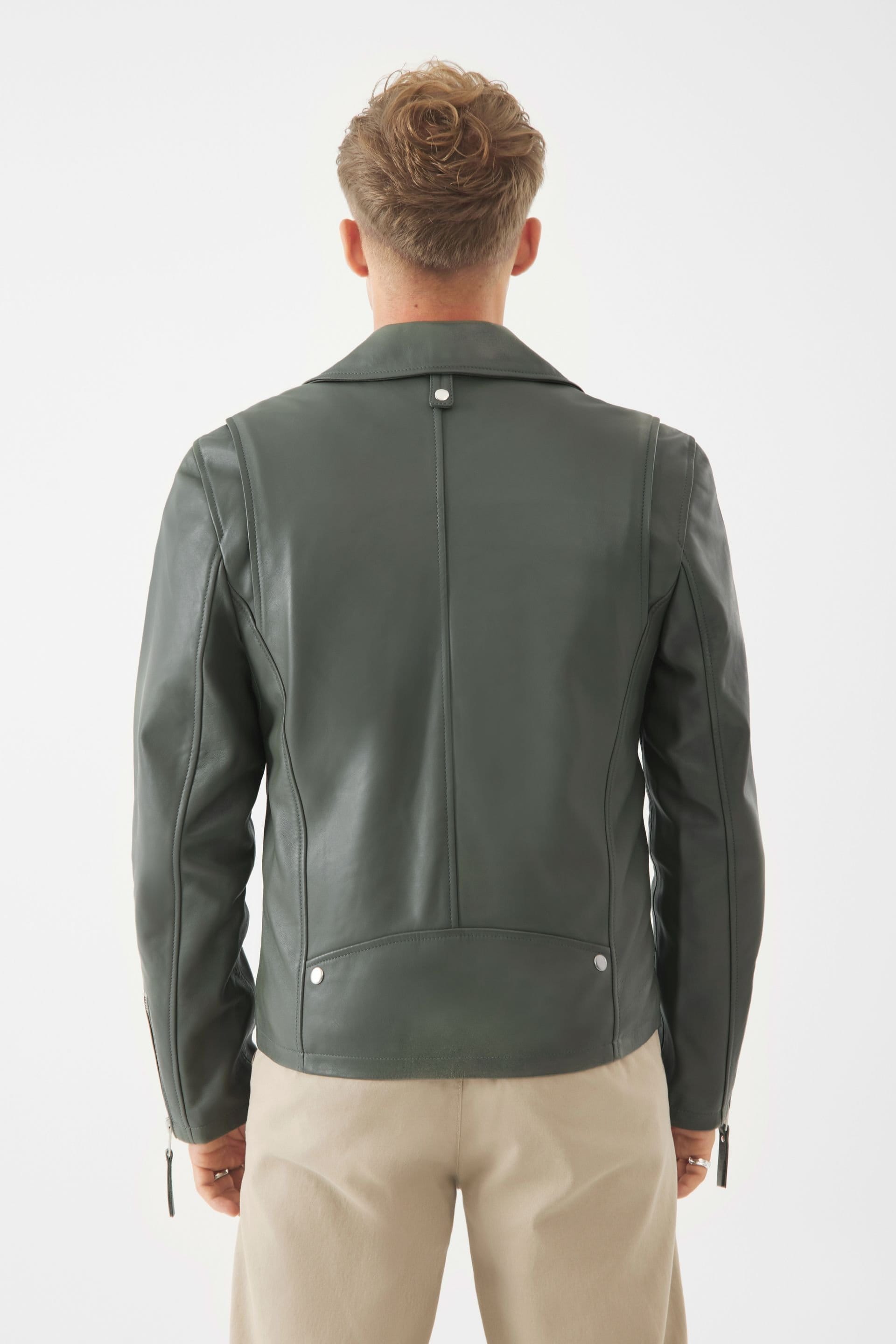 Bolongaro Trevor Bolongaro Trevor Men's Real Leather Jake Biker Jacket in Olive - 4