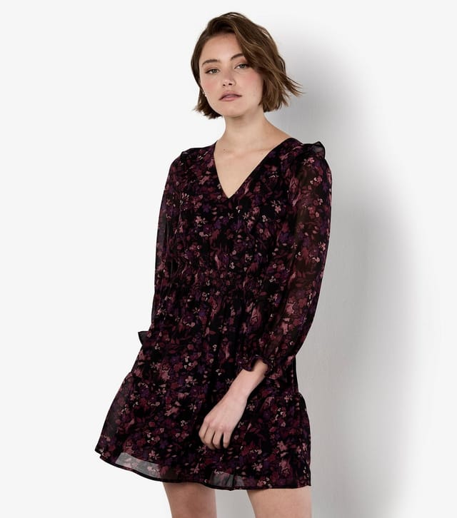 Apricot Women's Burgundy Ditsy Floral Ruffle Dress Apricot New Look - 2