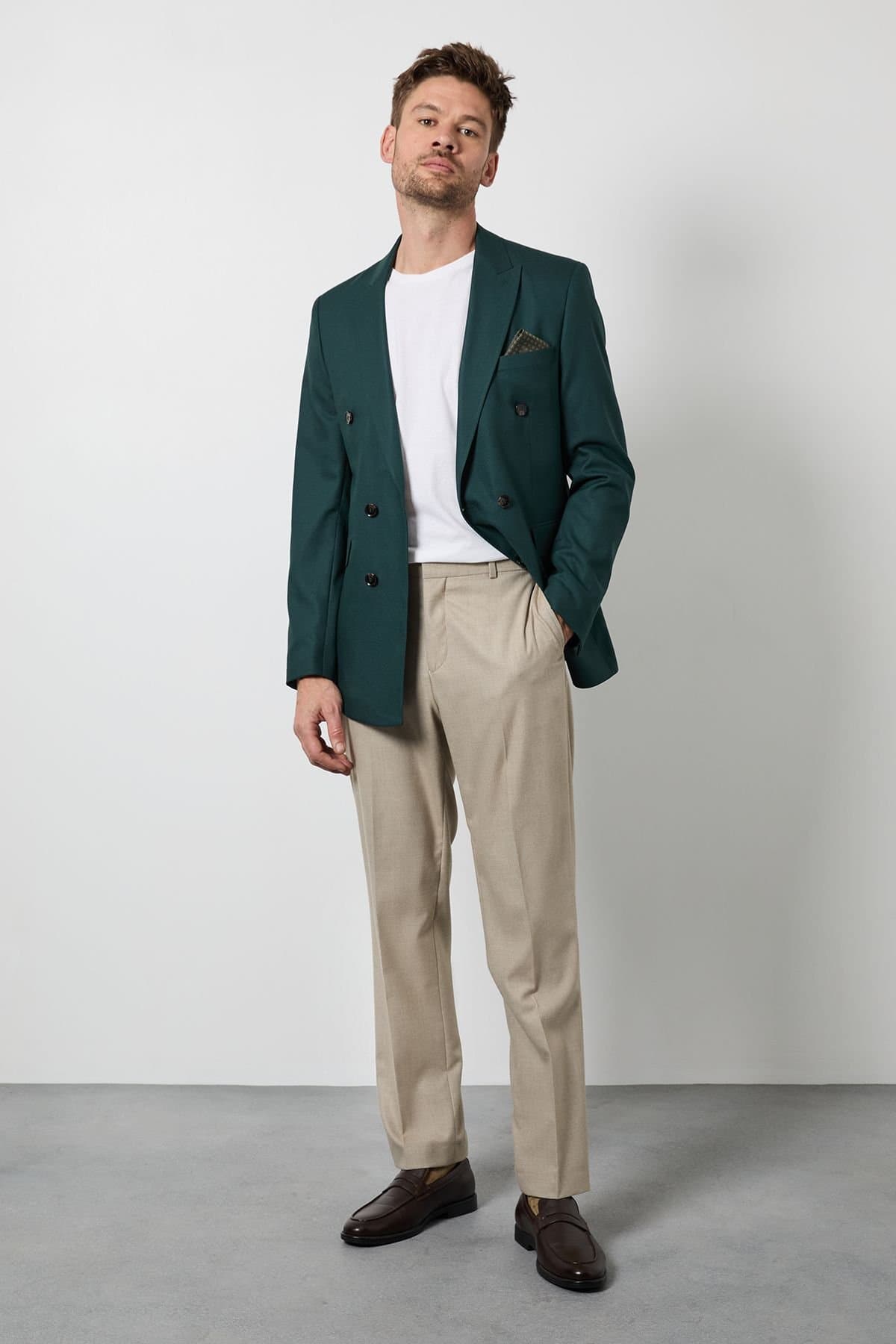 Burton Burton Men's Dark Green Slim Fit Double Breasted Blazer