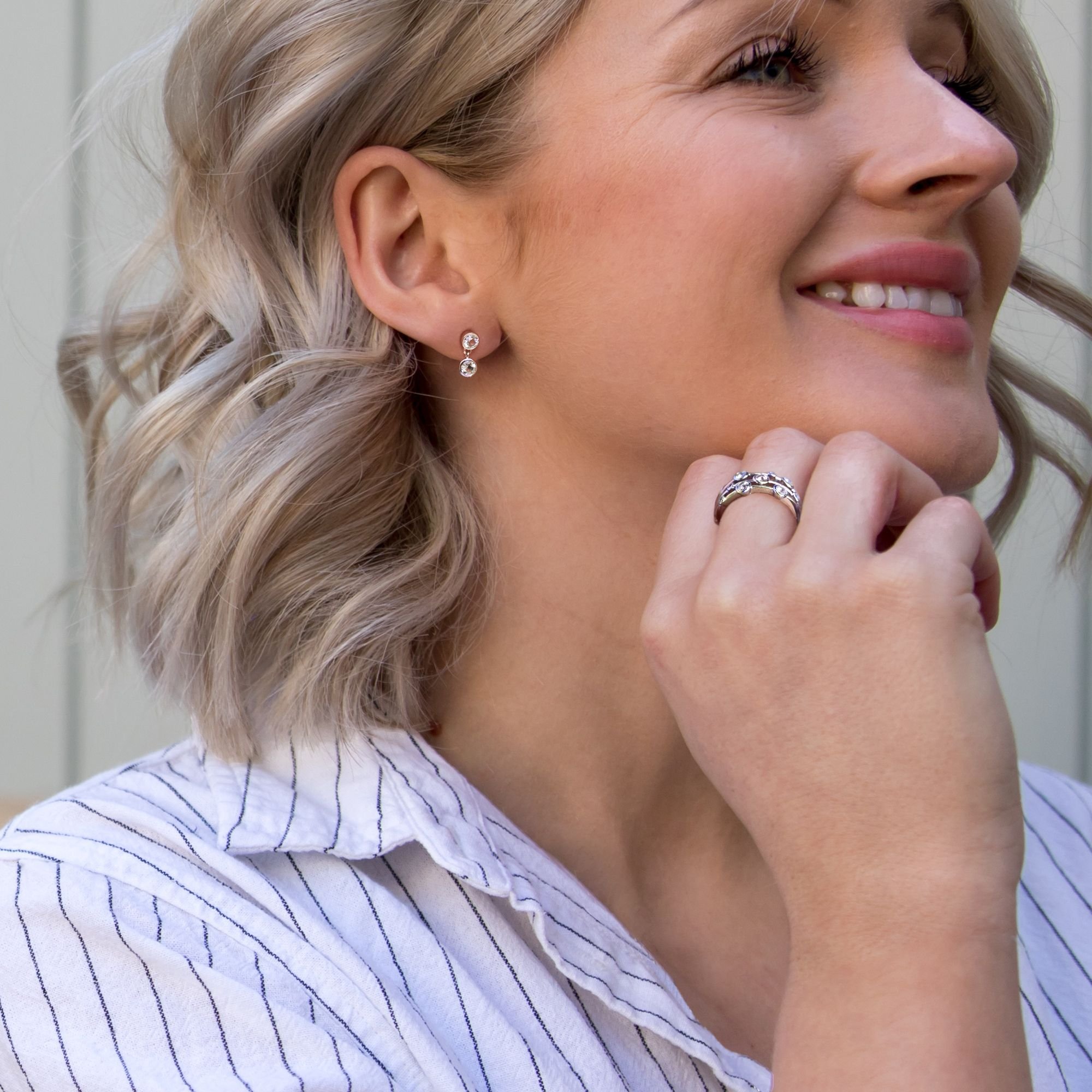 Hot Diamonds Hot Diamonds Women's Tender White Topaz Earrings - Double Drop in Silver - 2