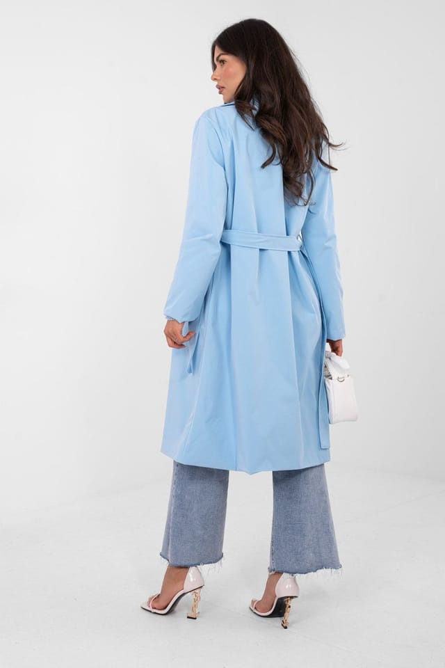 Love Lace Love Lace Women's Classic Double Breasted Trench Coat with Belt in Blue - 3