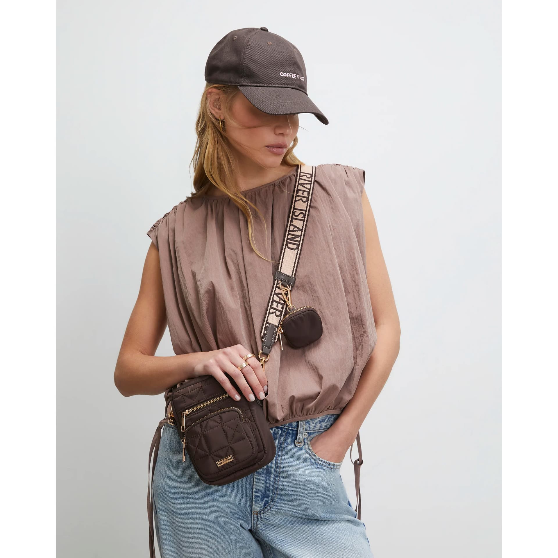 River Island River Island Womens Brown Webbing Strap Cross Body Bag