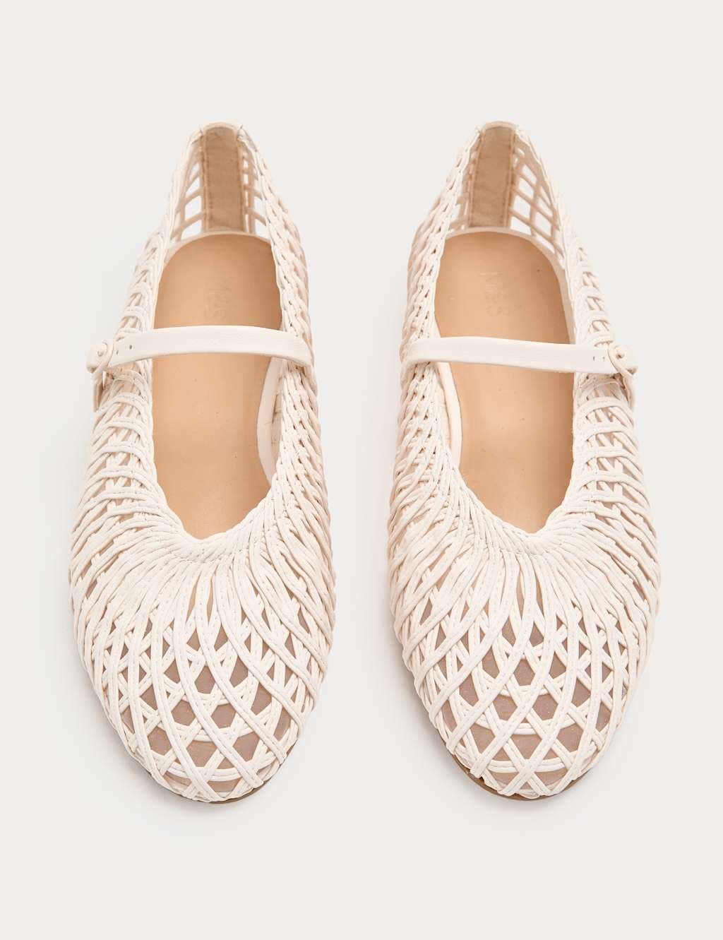 Marks & Spencer M&S Woven Flat Mary Jane Ballet Pumps Soft White