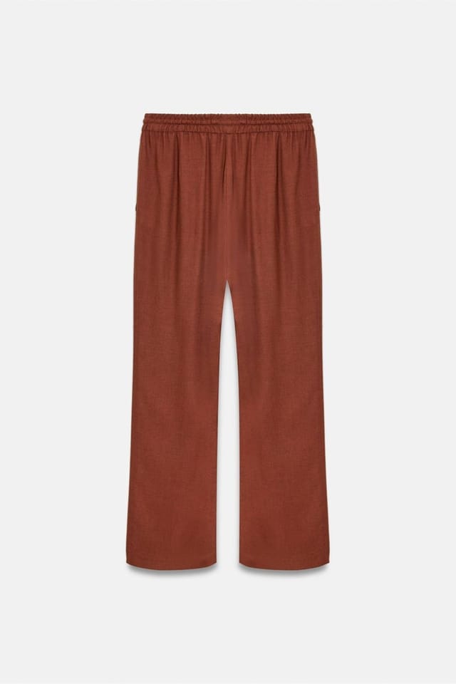 Dilvin Dilvin Women's Women's Wide-Leg Woven Trousers With Drawstring Waist in Terracotta - 2