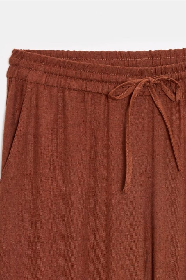 Dilvin Dilvin Women's Women's Wide-Leg Woven Trousers With Drawstring Waist in Terracotta - 3