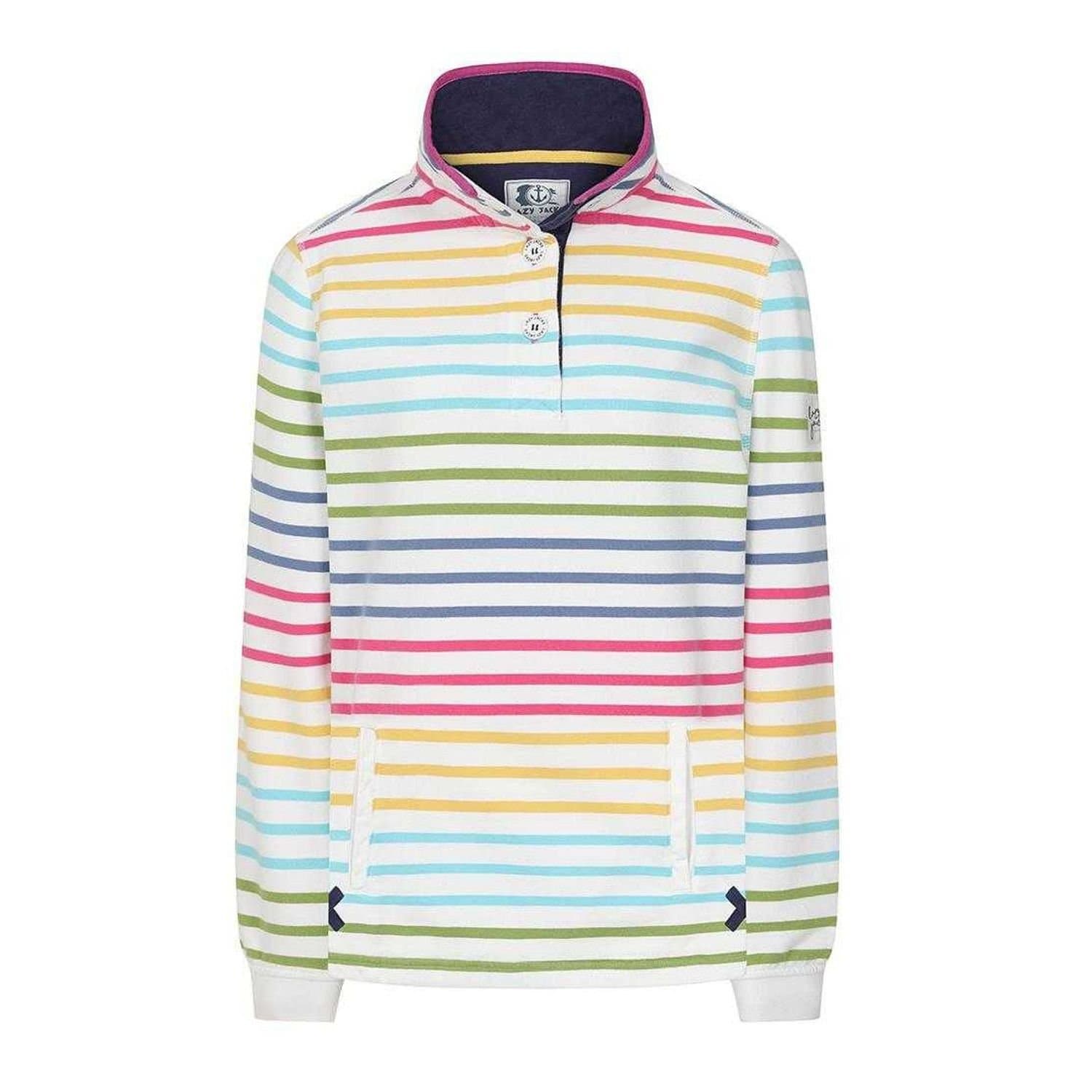Lazy Jacks Lazy Jacks Women's Colour Block Stripe Button Neck Sweatshirt