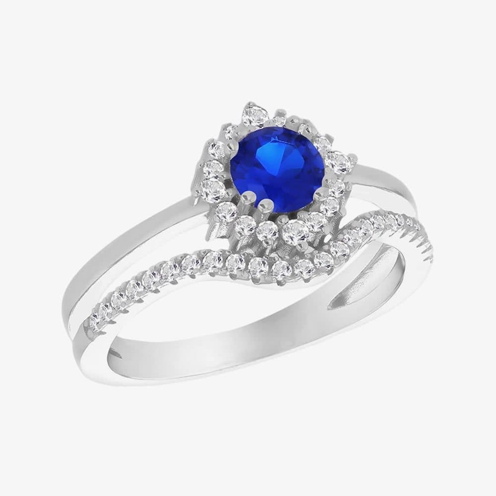 T.H.Baker T.H.Baker Women's Silver Blue Cubic Zirconia Double Split Shoulder Ring 8.84.1171 Q