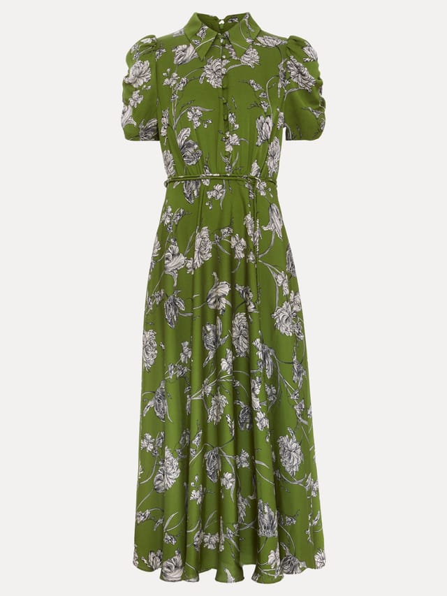 Phase Eight Phase Eight Women's Bella Floral Print Pleat Dress in Olive - 2