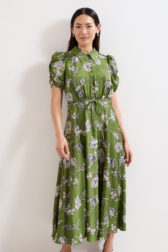 Phase Eight Phase Eight Women's Bella Floral Print Pleat Dress in Olive - 3