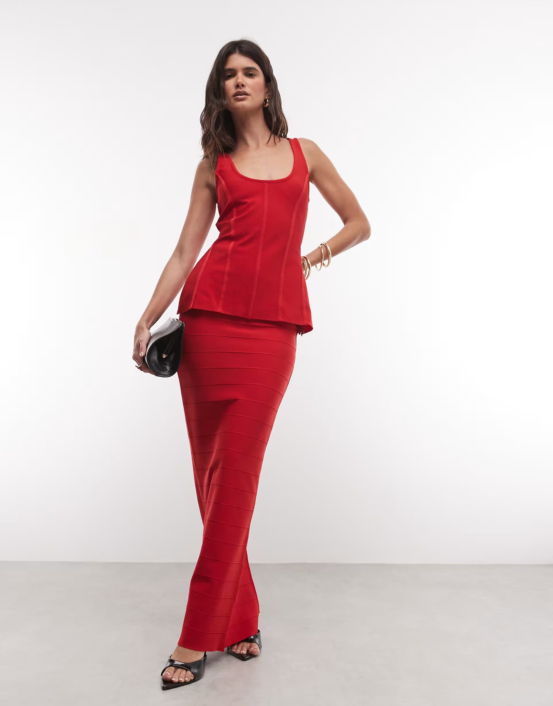 ASOS ASOS DESIGN striped bandage maxi skirt in red