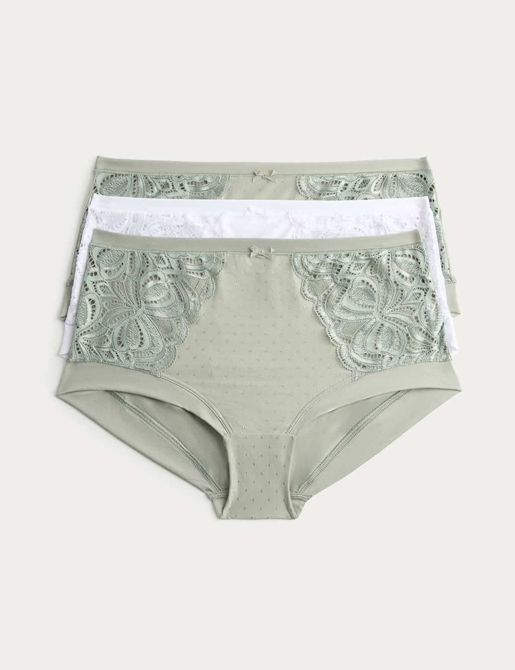 Marks & Spencer M&S 3pk Amelia Lace High Rise Shorts Soft Green