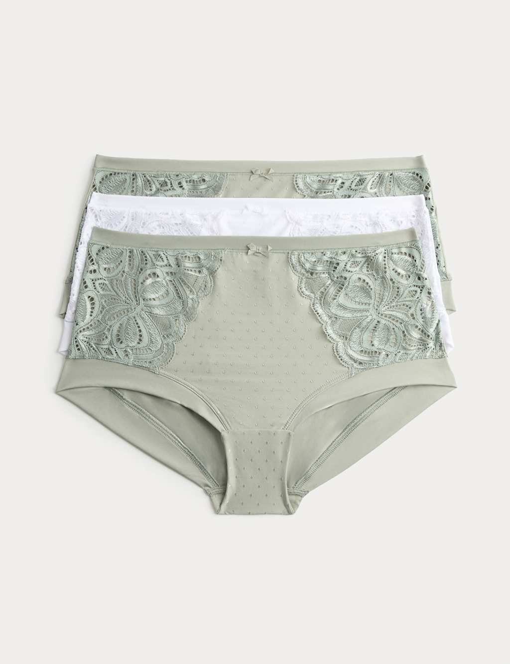 M&S Soft Green Lace High Rise Shorts 3-Pack