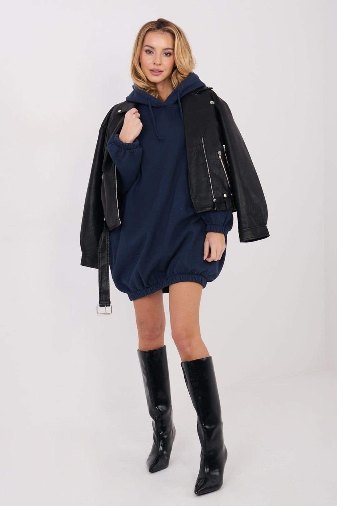 Love Lace Love Lace Women's Oversize Cotton Sweatshirt Dress With Hood Style 222495 in Navy