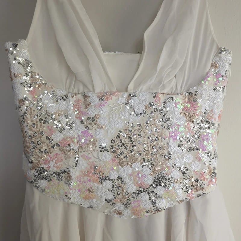 Oh Polly Oh Polly Sakura Embellished Ruffled Corset Mini Dress in White Size 12