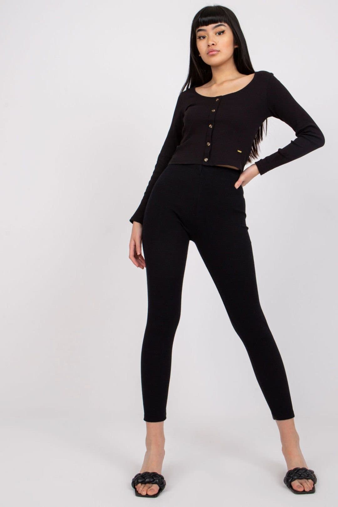 Love Lace Love Lace Black Ribbed Striped Everyday Leggings