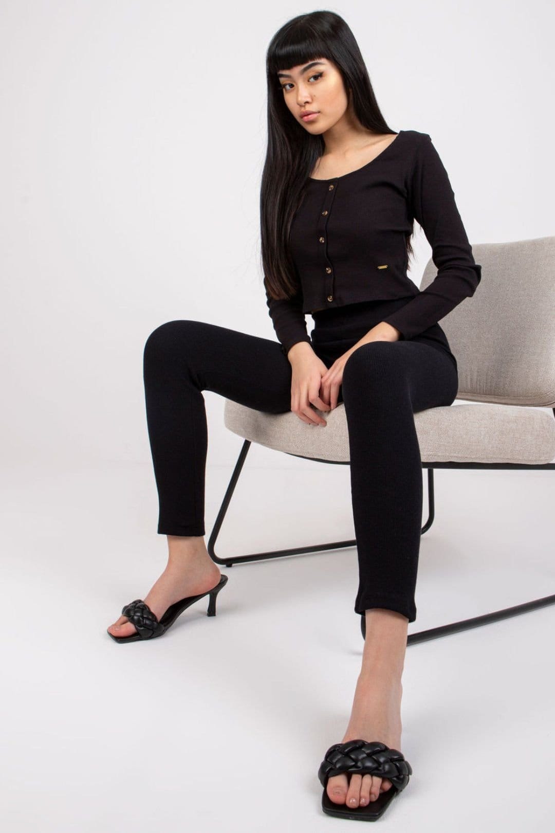 Love Lace Love Lace Women's Ribbed Striped Everyday Leggings in Black - 4