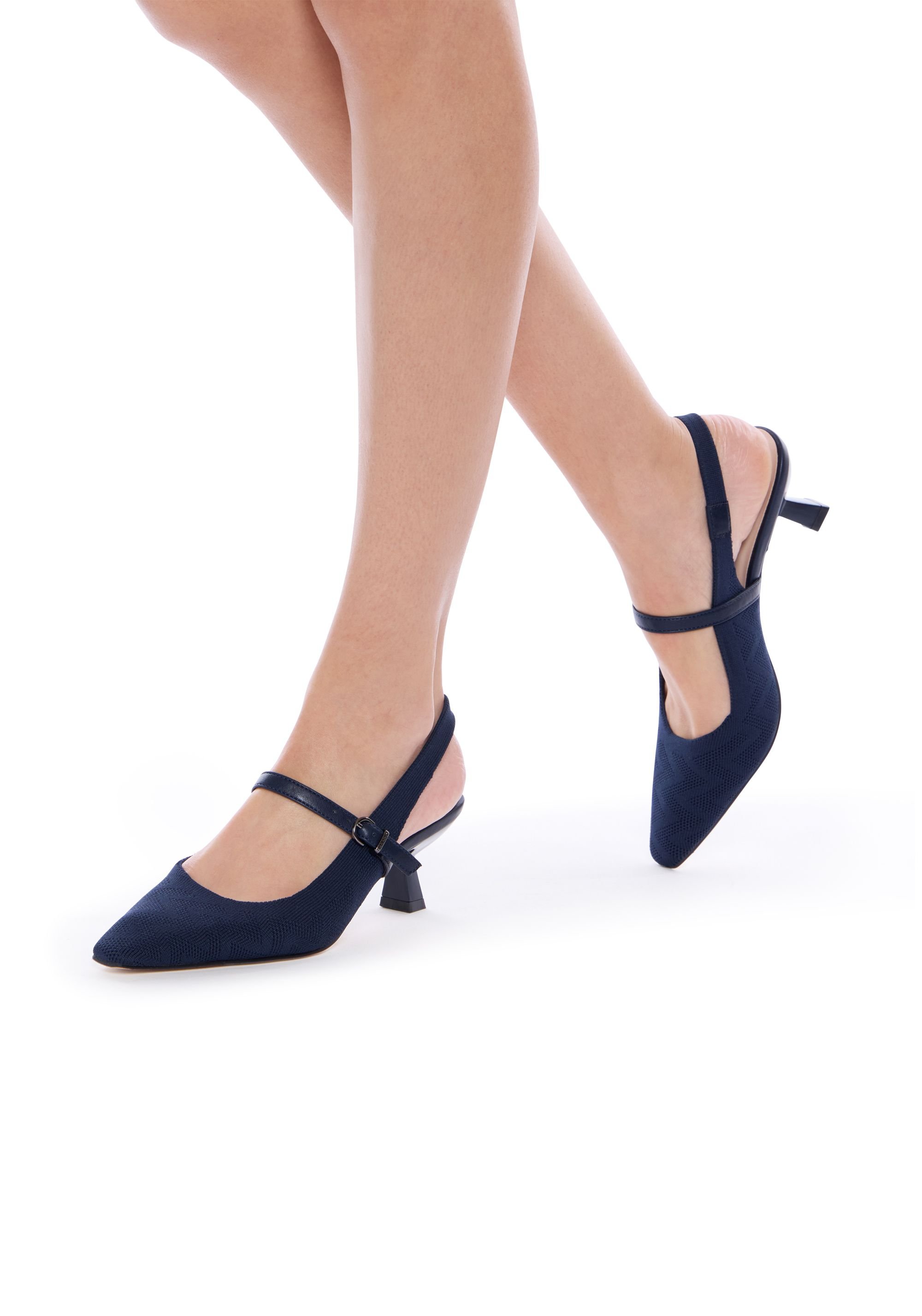 Paradox London Paradox London Women's Tropicana' Sling Back Low Heel Shoes in Navy - 4