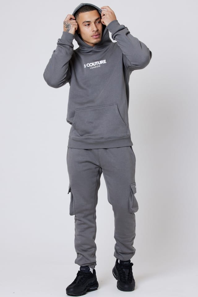 BCouture BCouture Men's Pullover Hoodie & Cargo Joggers Tracksuit Set in Dark Grey - 2