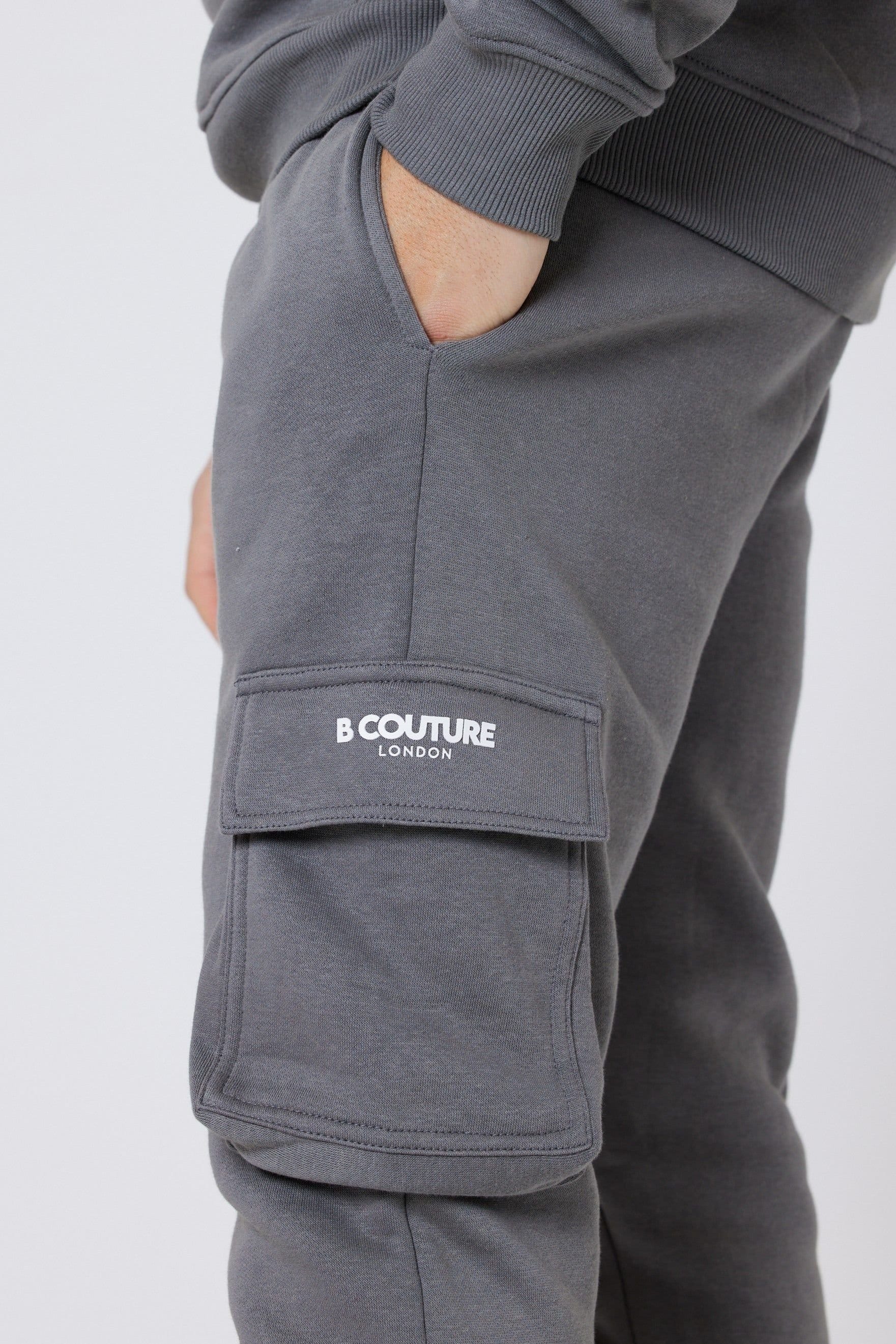 BCouture BCouture Men's Pullover Hoodie & Cargo Joggers Tracksuit Set in Dark Grey - 4