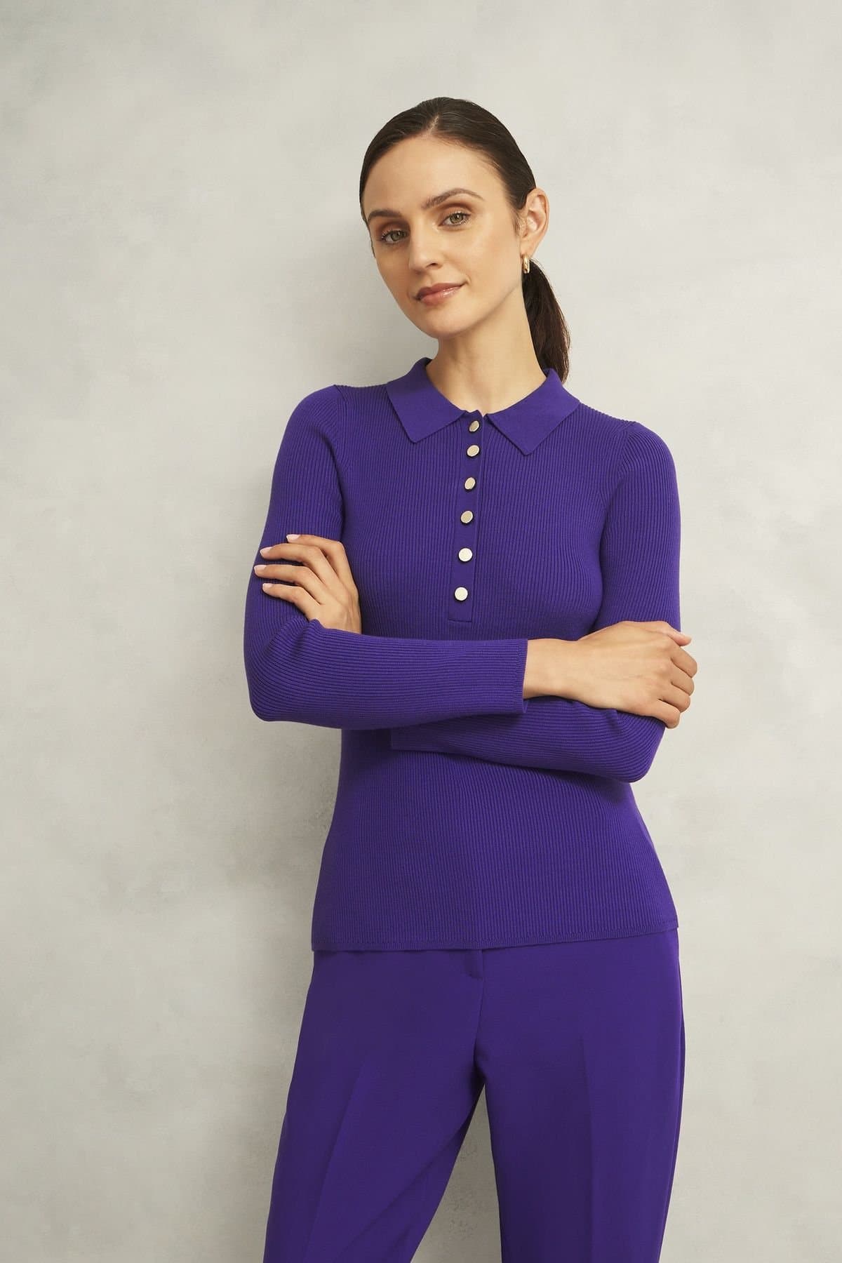 Hobbs London Hobbs London Women's Fara Knitted Shirt in Grape