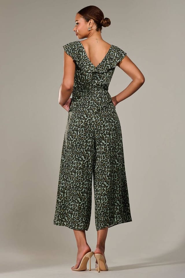 Jolie Moi Jolie Moi Women's Frill Tie-front Jumpsuit in Dark Green - 2