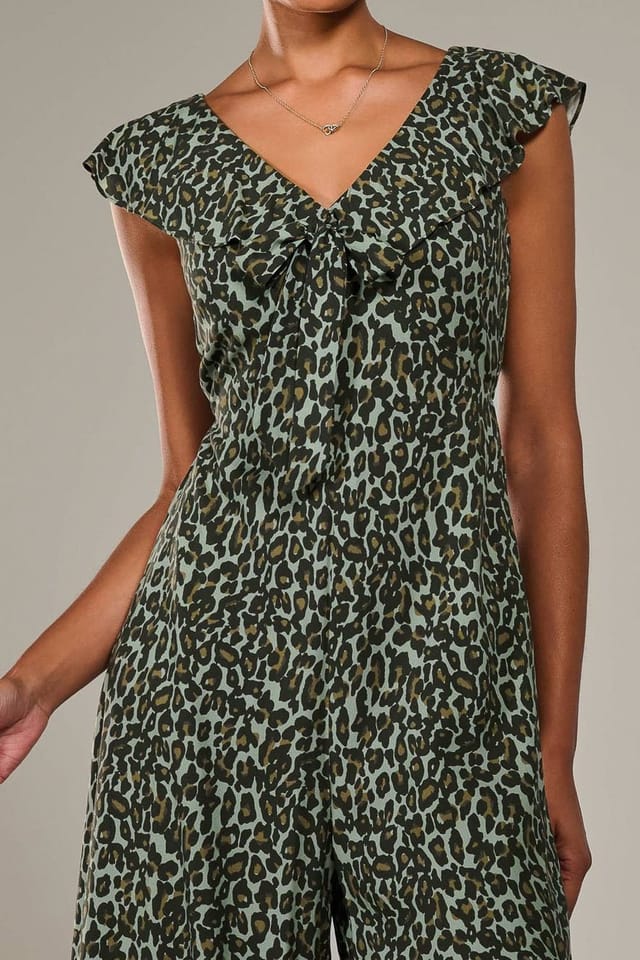 Jolie Moi Jolie Moi Women's Frill Tie-front Jumpsuit in Dark Green - 3