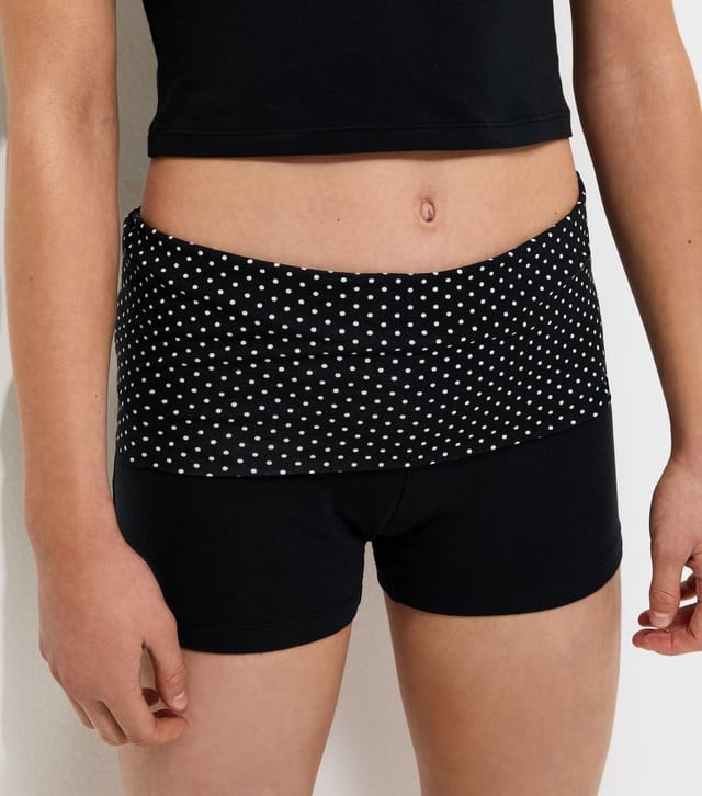 New Look Girls' Black Folded Waist Polka Dot Trim Cycling Shorts New Look - 2