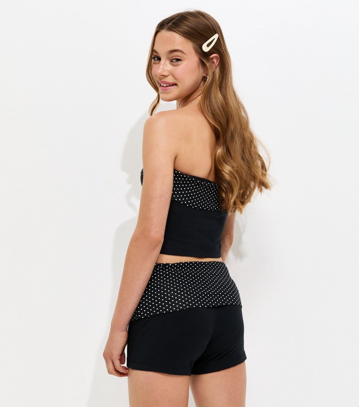 New Look Girls' Black Folded Waist Polka Dot Trim Cycling Shorts New Look - 4