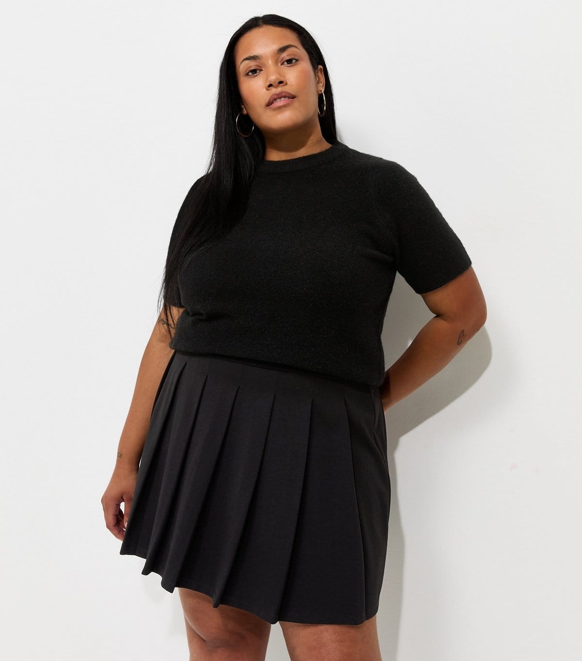 New Look Black Ponte Jersey Pleated Mini Skirt For Plus Sizes