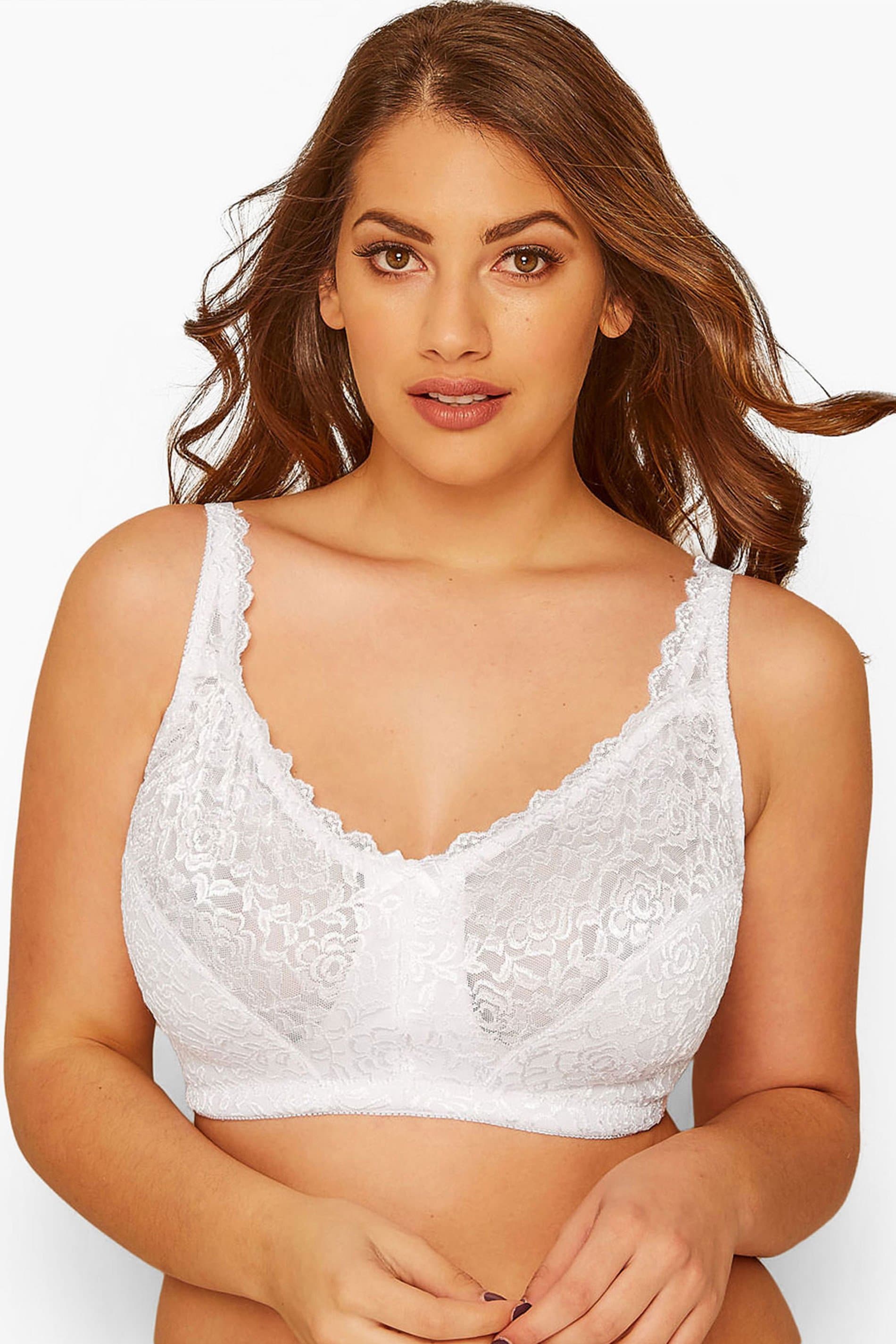 Yours Fuller Bust Lingerie Plus Size White Hi Shine Lace Nonpadded Nonwired Full Cup Bra