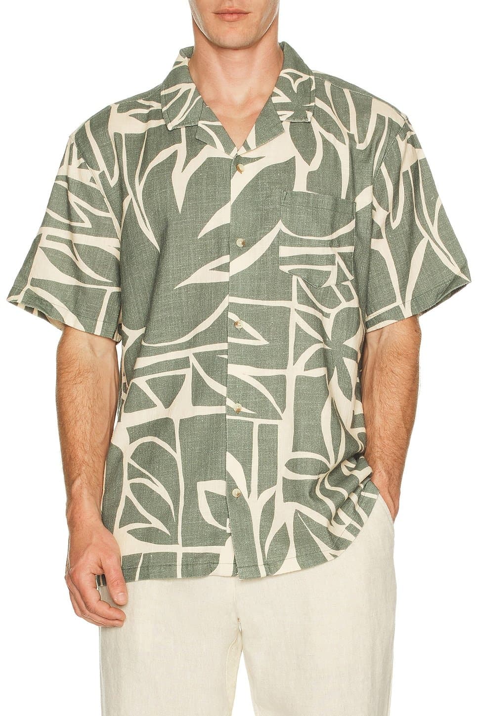 revolve Revolve Resort Shirt with Olive Palm Print