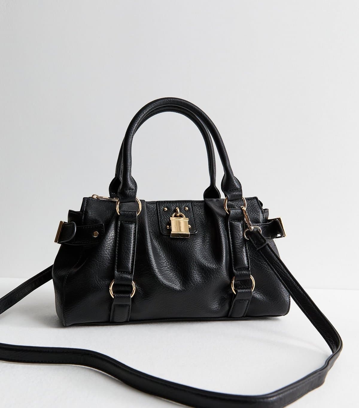 New Look Black Faux Pebbled Leather Padlock Oversized Crossbody Bag Vegan New Look