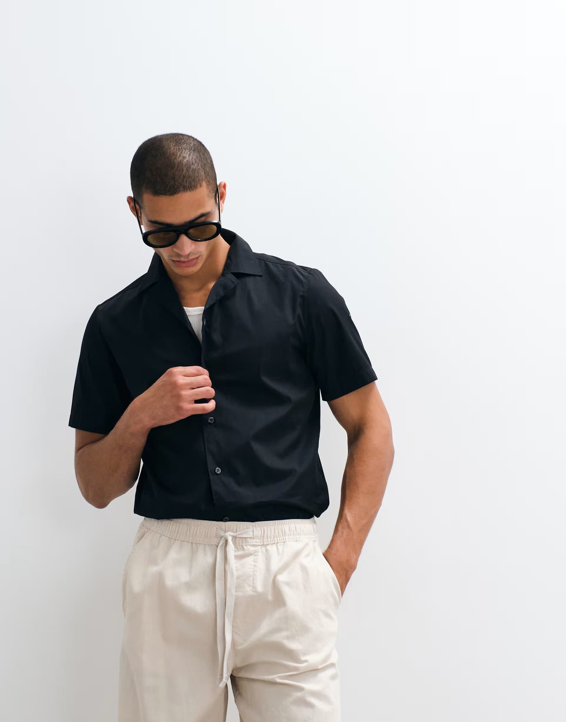 ASOS HUGO Red Ellino revere collar shirt in black