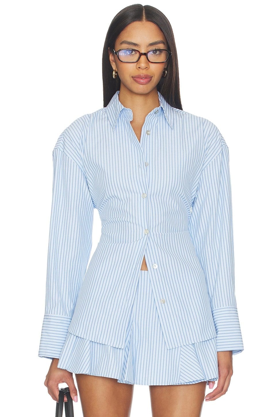 Revolve Sky Blue Striped Button-Up Top