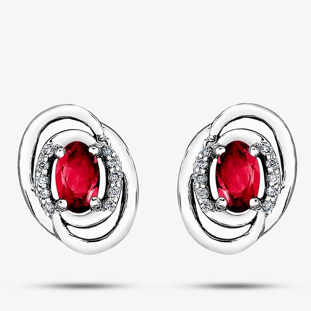 T.H.Baker T.H.Baker Red Ruby & Diamond Swirl Stud Earrings