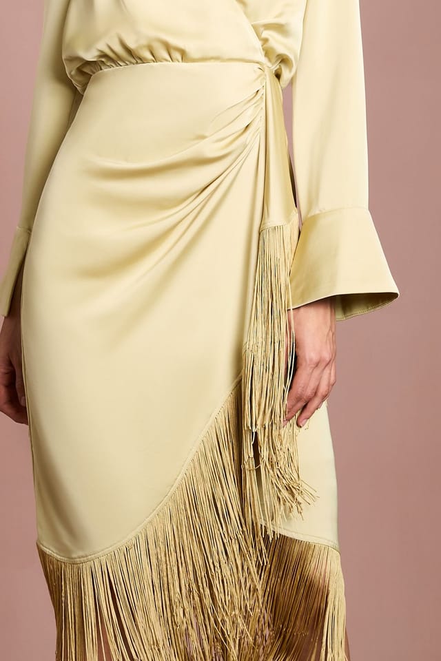 Coast Coast Women's Fringe Satin Shirt Dress in Olive - 2