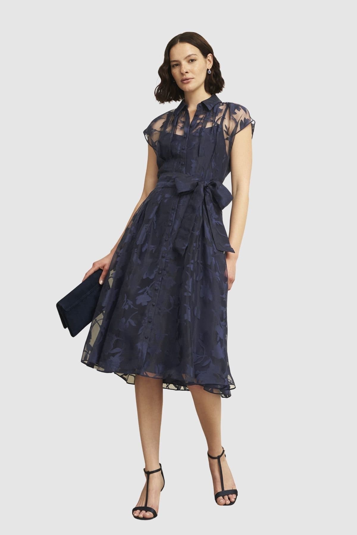Hobbs London Hobbs London Women's Tess Sheer Overlay Midi Dress in Dark Navy