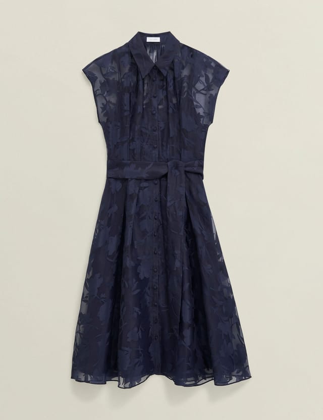 Hobbs London Hobbs London Women's Tess Sheer Overlay Midi Dress in Dark Navy - 2