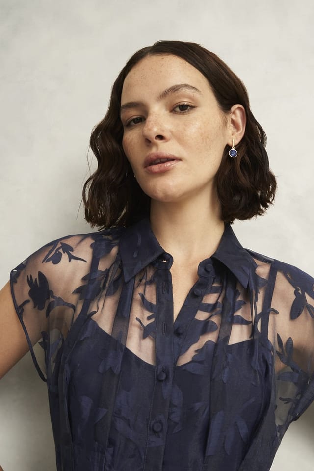 Hobbs London Hobbs London Women's Tess Sheer Overlay Midi Dress in Dark Navy - 3