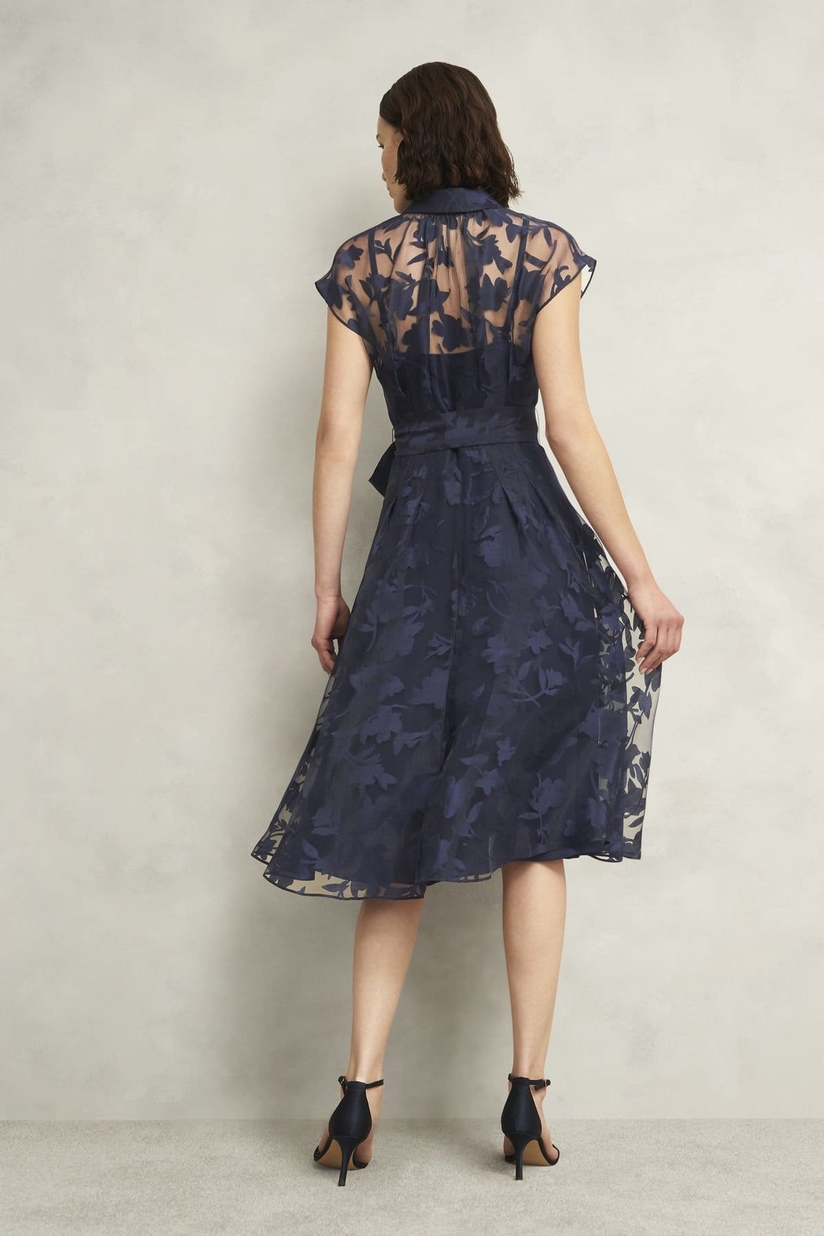 Hobbs London Hobbs London Women's Tess Sheer Overlay Midi Dress in Dark Navy - 4