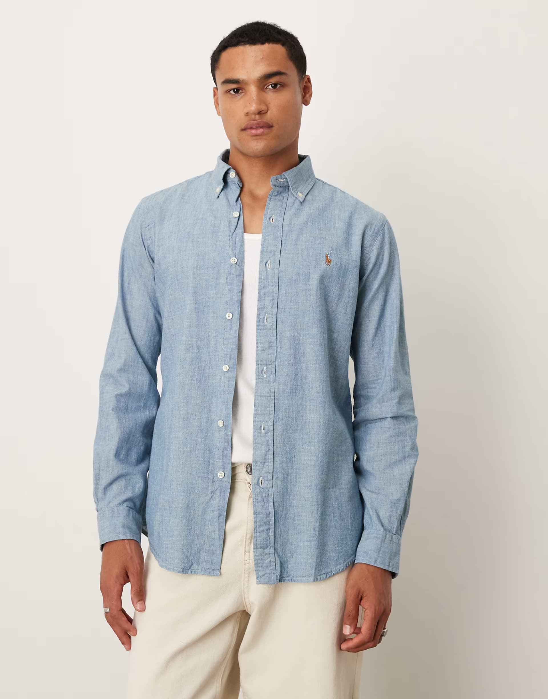 ASOS Polo Ralph Lauren custom fit denim shirt in mid blue
