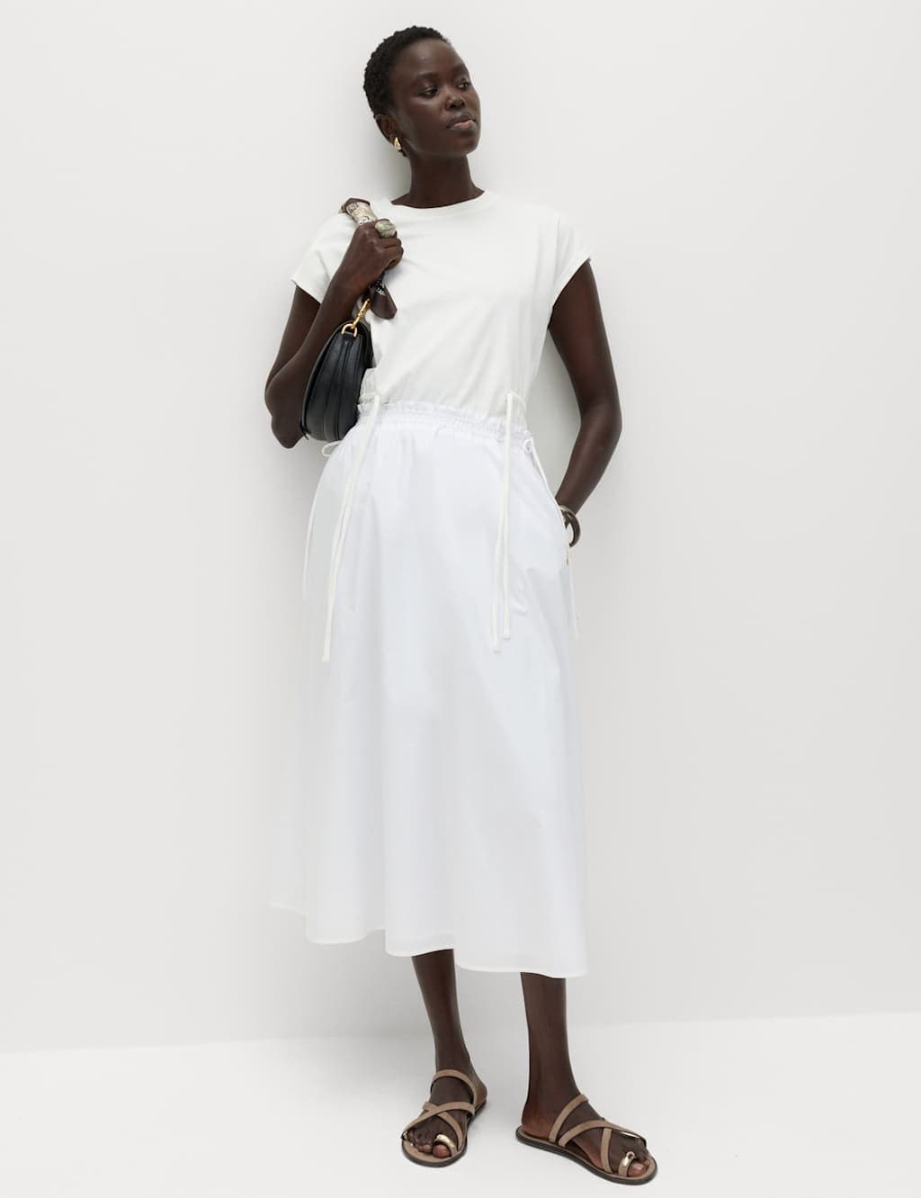 Marks & Spencer M&S Pure Cotton Poplin Midi Skirt White