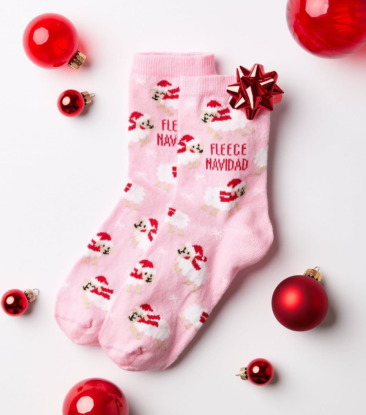 New Look Pink Christmas Fleece Navidad Sheep Pattern Ankle Socks New Look