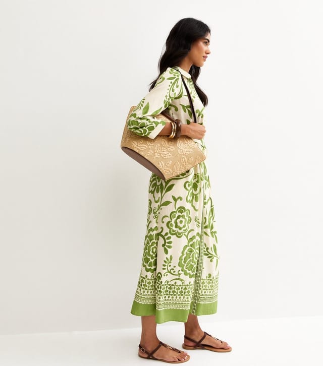 New Look Women's Green Floral Border Tile Print Midi Shirt Dress New Look - 3