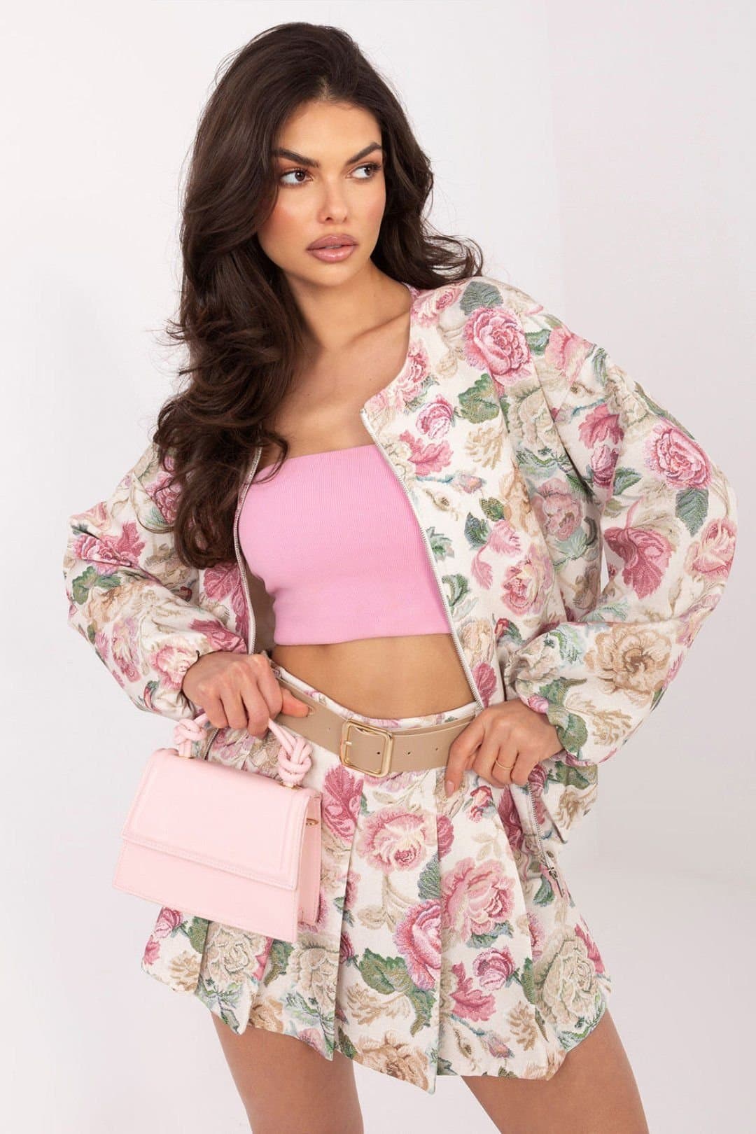 Love Lace Love Lace Pink Floral Pleated Skirt Shorts with Belt