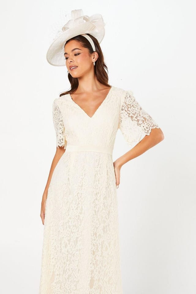 Coast Coast Women's Lace Angel Sleeve Midi Dress in Oyster - 2