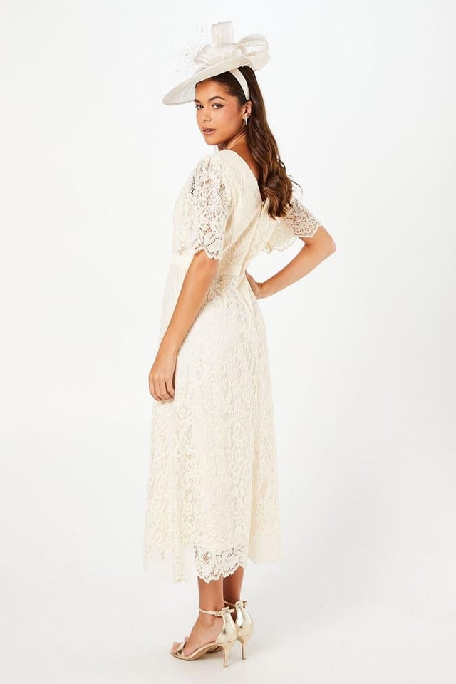 Coast Coast Women's Lace Angel Sleeve Midi Dress in Oyster - 3