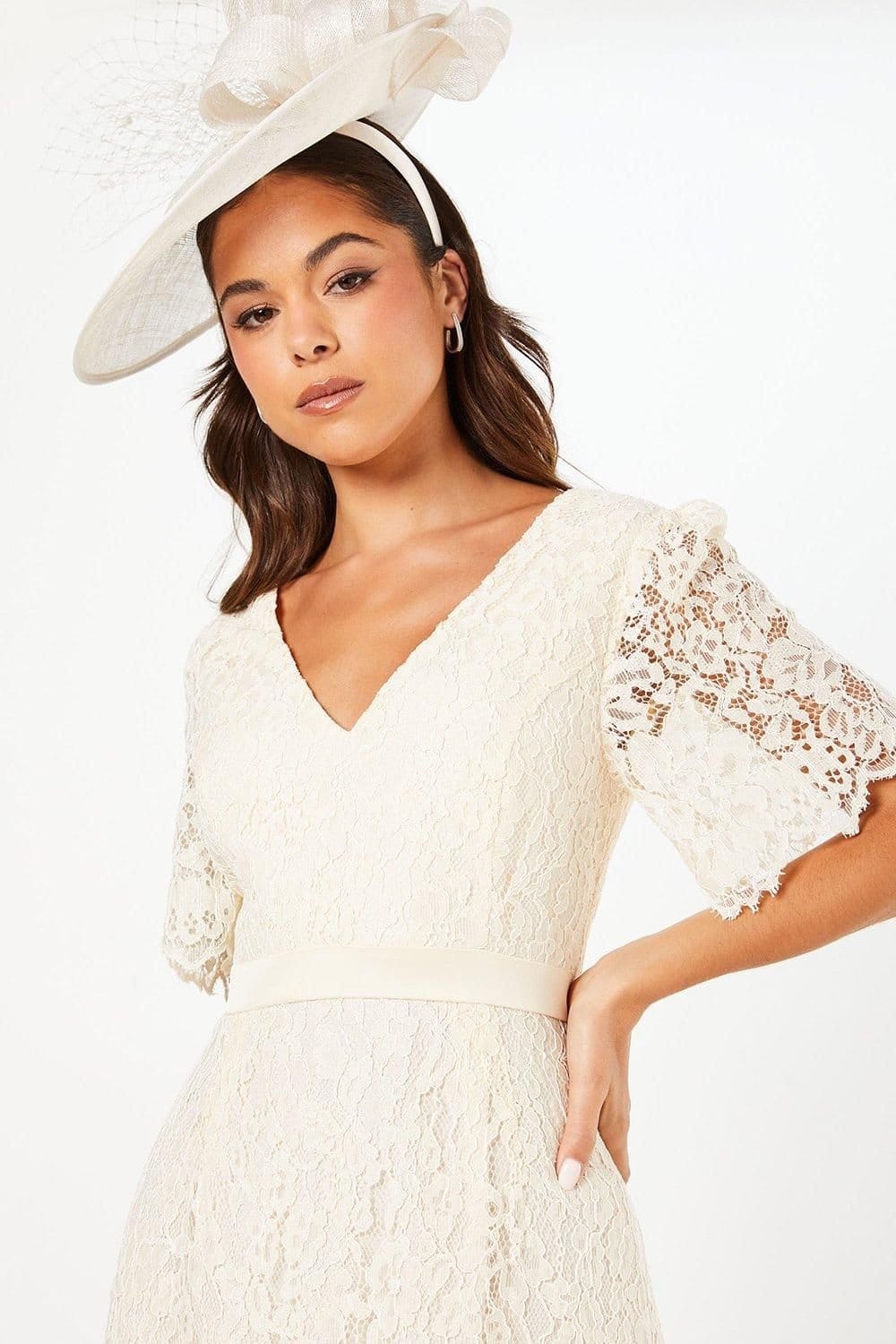 Coast Coast Women's Lace Angel Sleeve Midi Dress in Oyster - 4