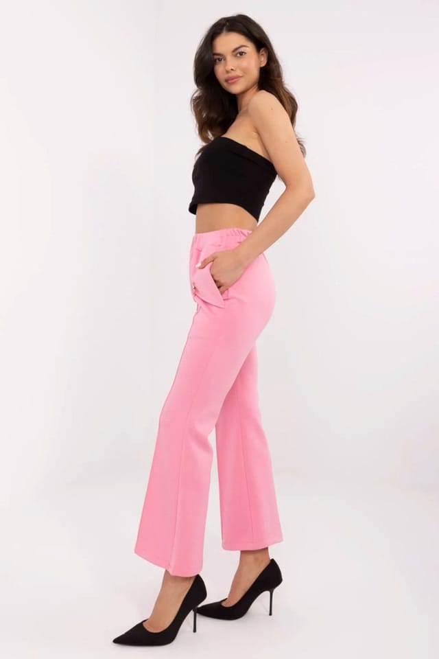 Love Lace Love Lace Women's High Waist Bell Bottom Sweatpants with Brooches in Pink - 2