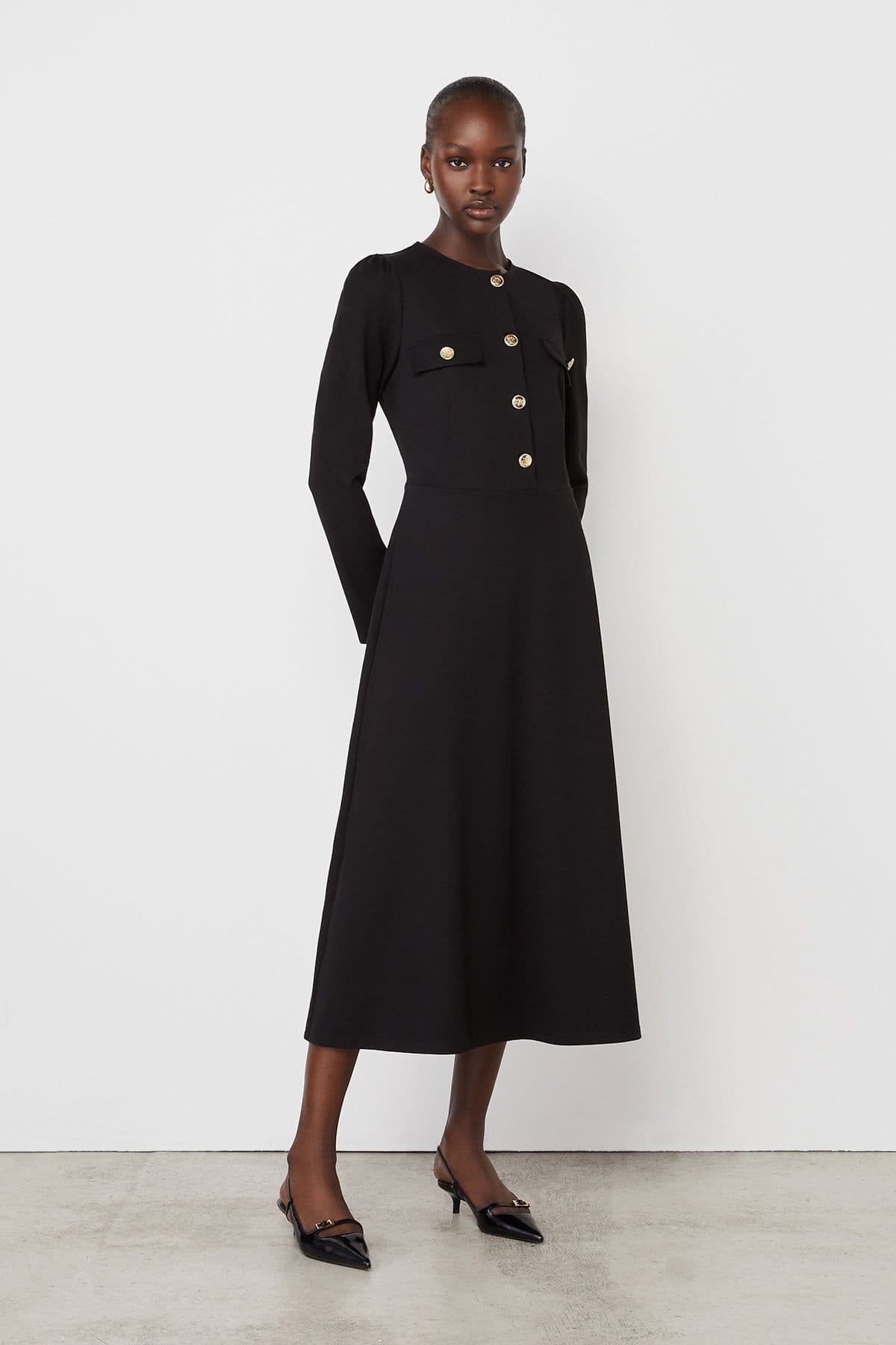 Finery London Black Ponte Jersey Midi Dress